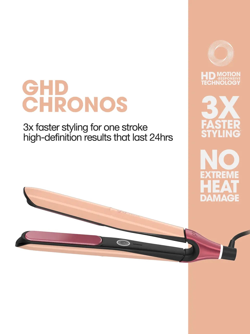 NEW GHD CHRONOS PROFESSIONAL HAIR STRAIGHTENER (26MM PLATE) SUN-KISSED PEACH