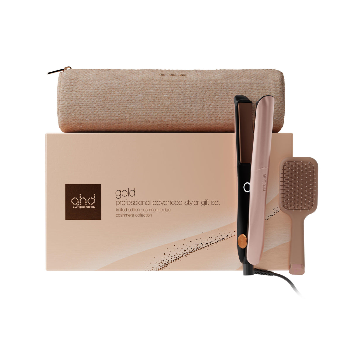 NEW GHD GOLD HAIR STRAIGHTENER FESTIVE GIFT SET IN CASHMERE BEIGE