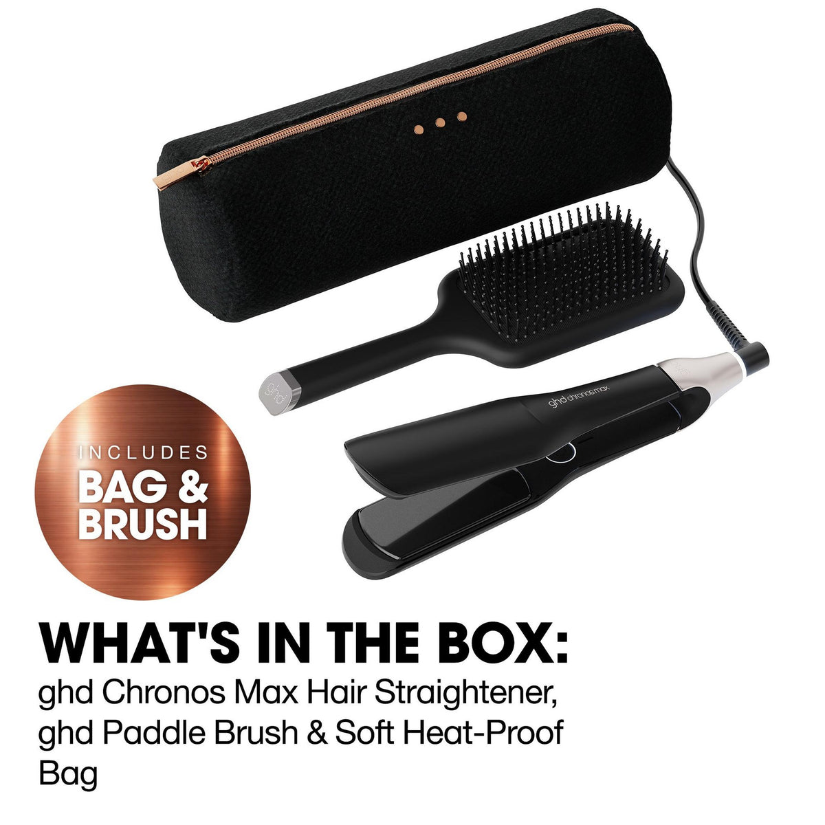NEW GHD CHRONOS MAX BEST WIDE PLATE HAIR STRAIGHTENER FESTIVE GIFT SET IN BLACK
