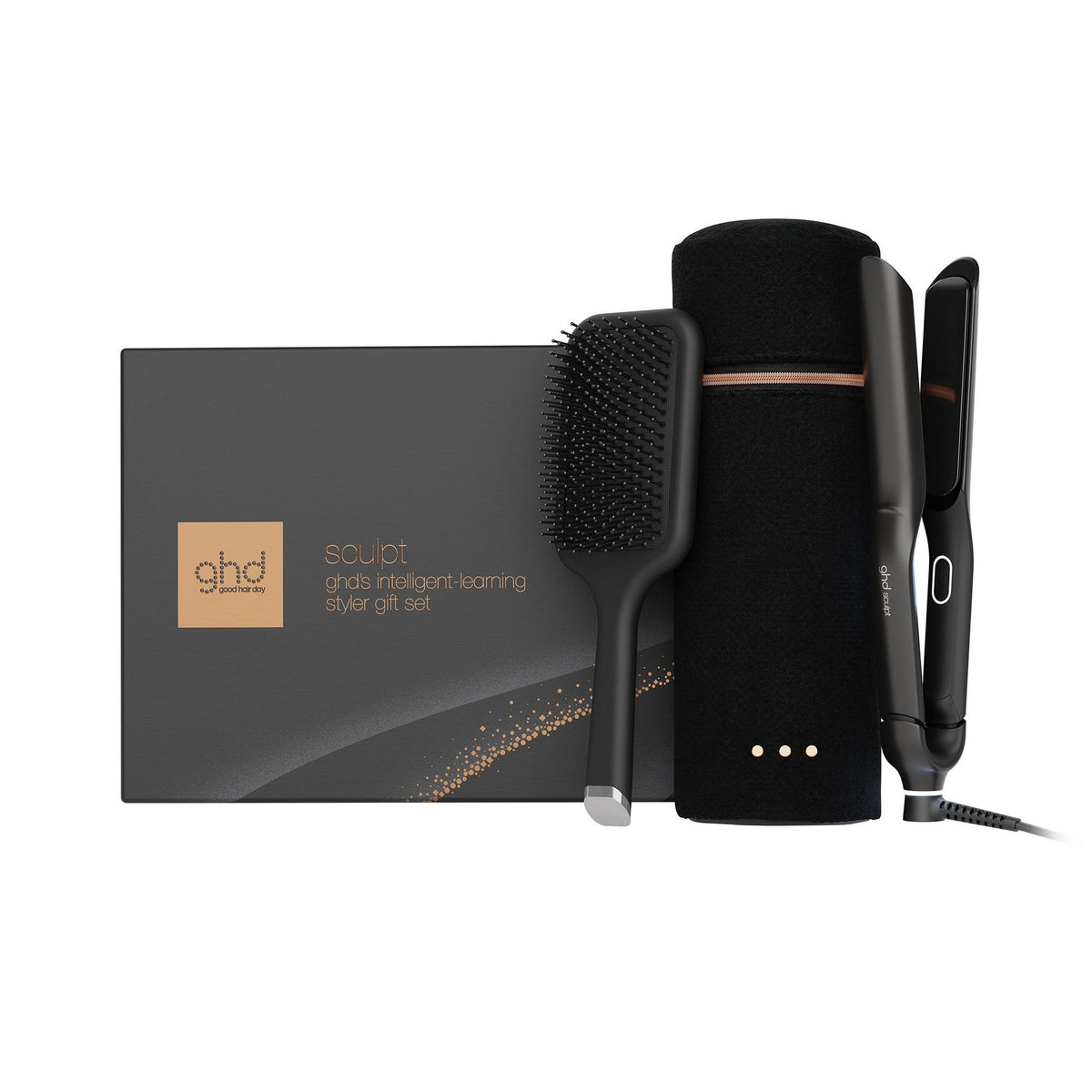 NEW GHD SCULPT INTERACTIVE HAIR STRAIGHTENER FESTIVE GIFT SET IN BLACK