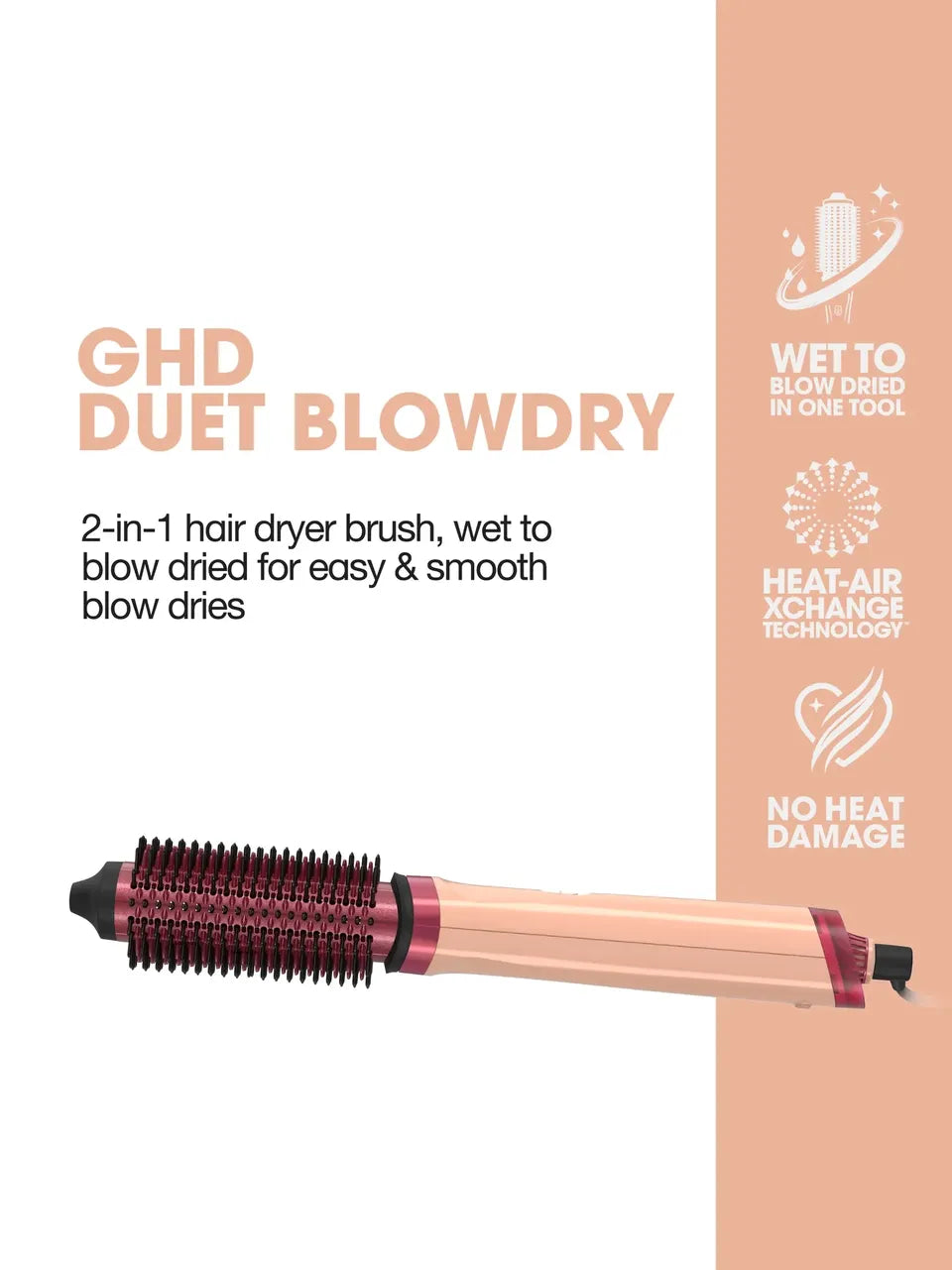 NEW GHD DUET BLOWDRY HAIR DRYER BRUSH IN SUN-KISSED PEACH