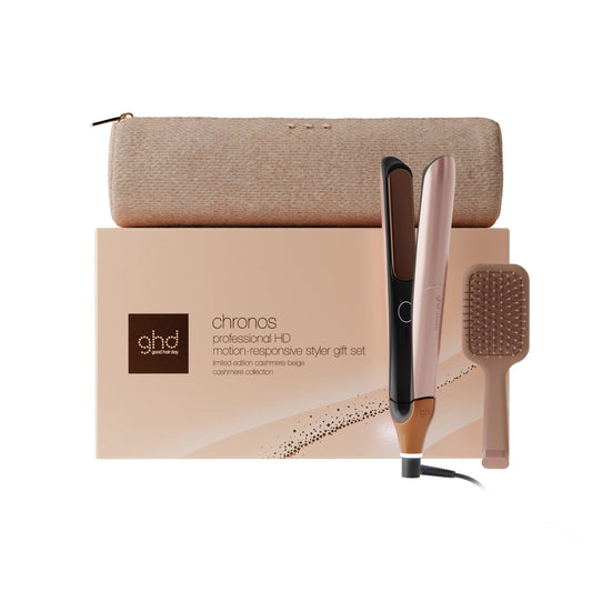 NEW GHD CHRONOS HAIR STRAIGHTENER FESTIVE GIFT SET IN CASHMERE BEIGE