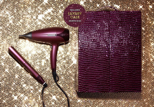 NEW GHD DELUXE HAIR DRYER AND STRAIGHTENER GIFT SET IN CHERRY CHIC
