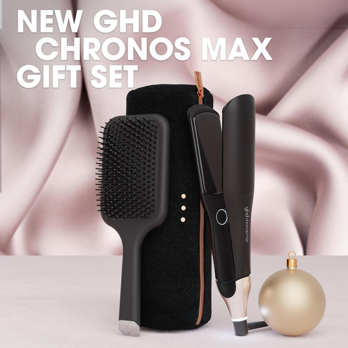 NEW GHD CHRONOS MAX BEST WIDE PLATE HAIR STRAIGHTENER FESTIVE GIFT SET IN BLACK